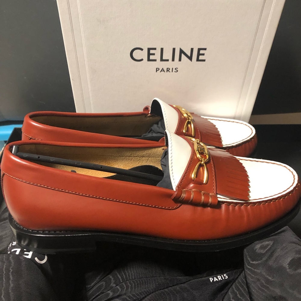 Celine Tan Loafers with Gold Detail